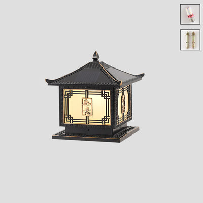 Traditional Chinese Square Patio Ruyi Solar Waterproof Glass Aluminum LED Outdoor Light For Garden