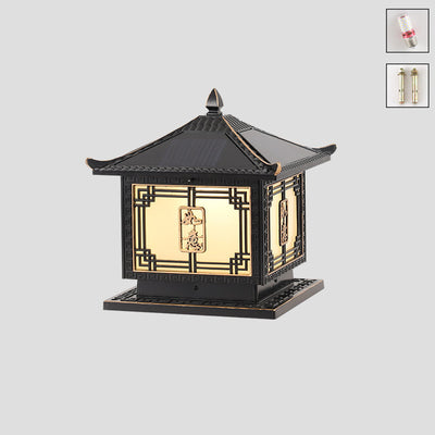 Traditional Chinese Square Patio Ruyi Solar Waterproof Glass Aluminum LED Outdoor Light For Garden