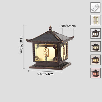 Traditional Chinese Square Patio Ruyi Solar Waterproof Glass Aluminum LED Outdoor Light For Garden