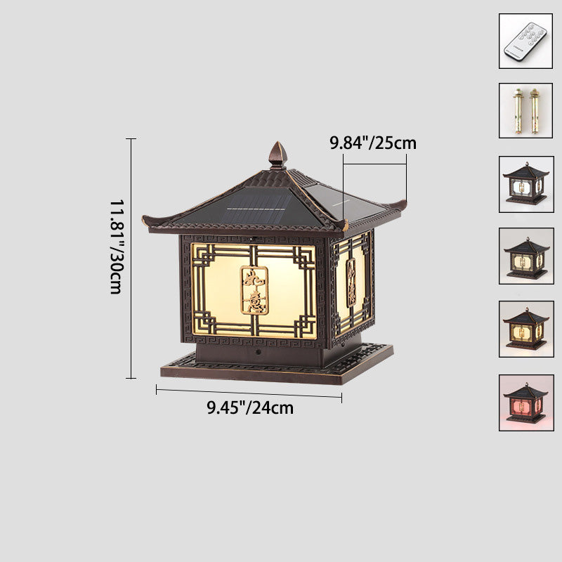 Traditional Chinese Square Patio Ruyi Solar Waterproof Glass Aluminum LED Outdoor Light For Garden