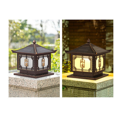 Traditional Chinese Square Patio Ruyi Solar Waterproof Glass Aluminum LED Outdoor Light For Garden