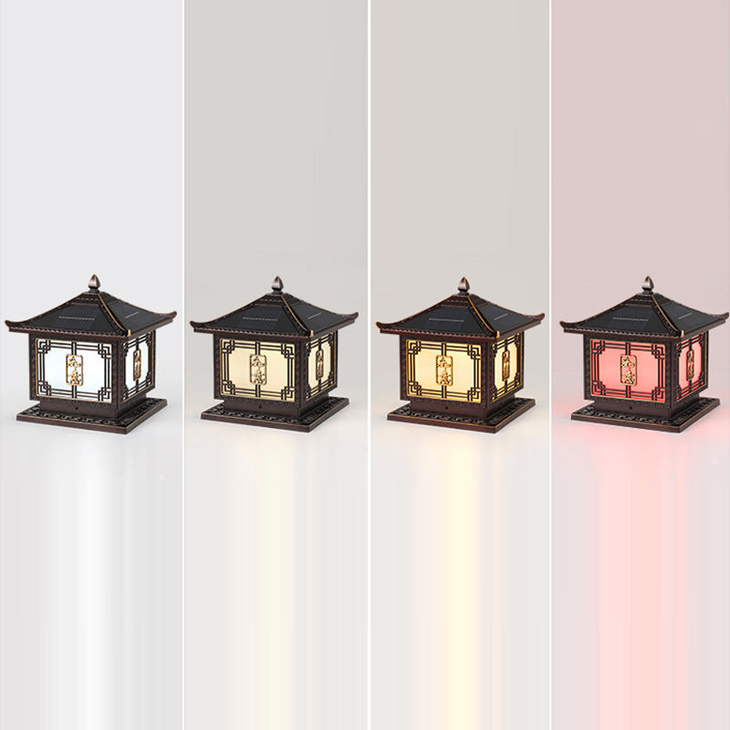 Traditional Chinese Square Patio Ruyi Solar Waterproof Glass Aluminum LED Outdoor Light For Garden