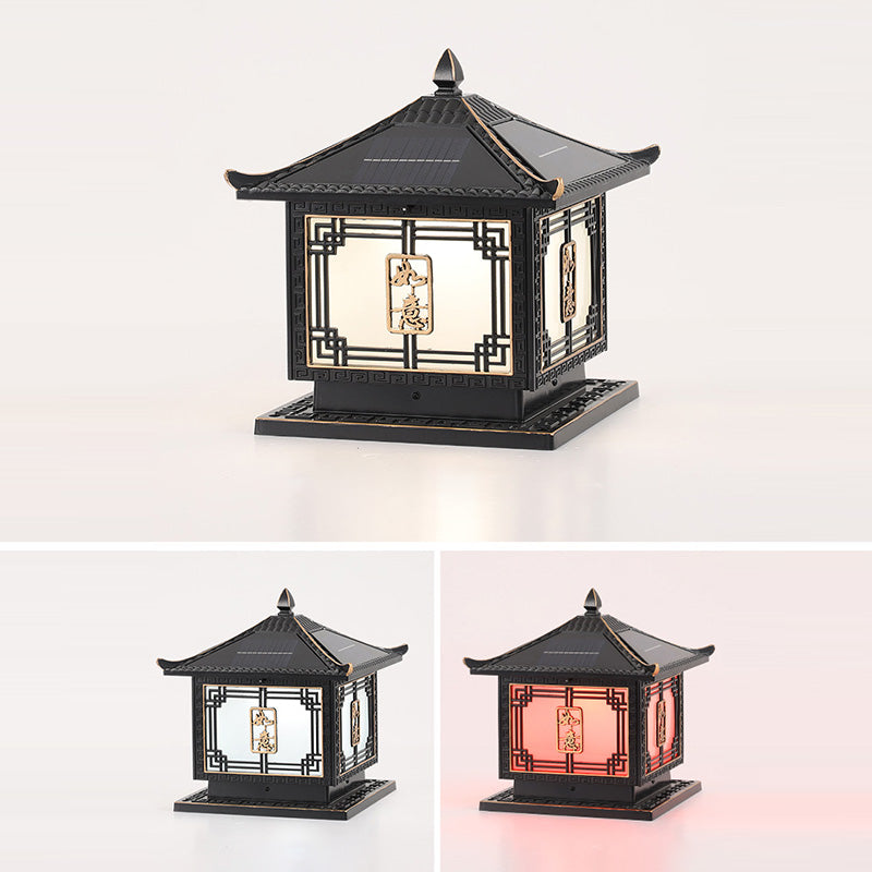 Traditional Chinese Square Patio Ruyi Solar Waterproof Glass Aluminum LED Outdoor Light For Garden