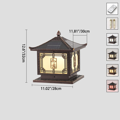 Traditional Chinese Square Patio Ruyi Solar Waterproof Glass Aluminum LED Outdoor Light For Garden