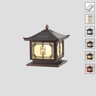 Traditional Chinese Square Patio Ruyi Solar Waterproof Glass Aluminum LED Outdoor Light For Garden