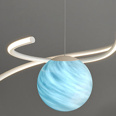 Modern Minimalist Branch Line Sphere Aluminum Iron Silicone Glass LED Chandelier For Living Room