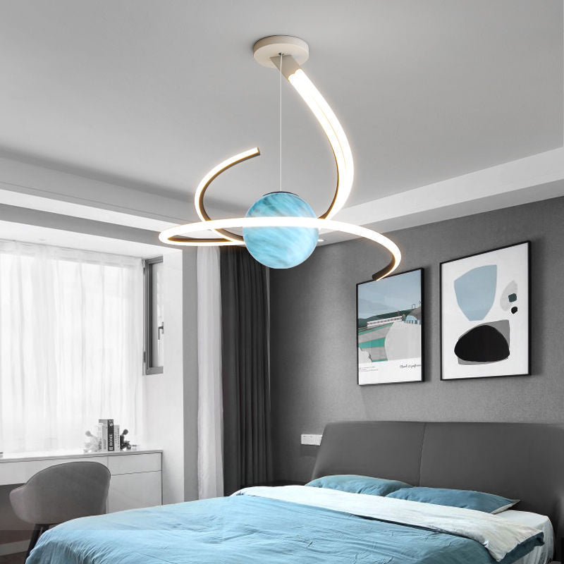 Modern Minimalist Branch Line Sphere Aluminum Iron Silicone Glass LED Chandelier For Living Room