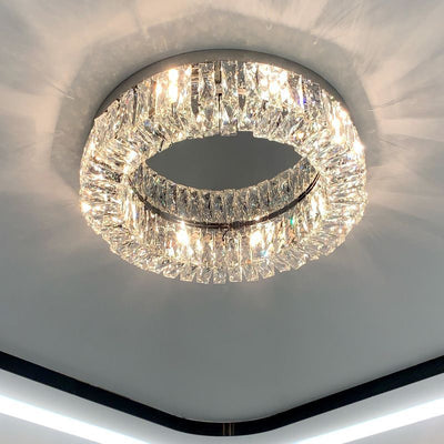 Modern Luxury Round Hollow Out Crystal Stainless Steel 6/8/12/16 Light Flush Mount Ceiling Light For Bedroom