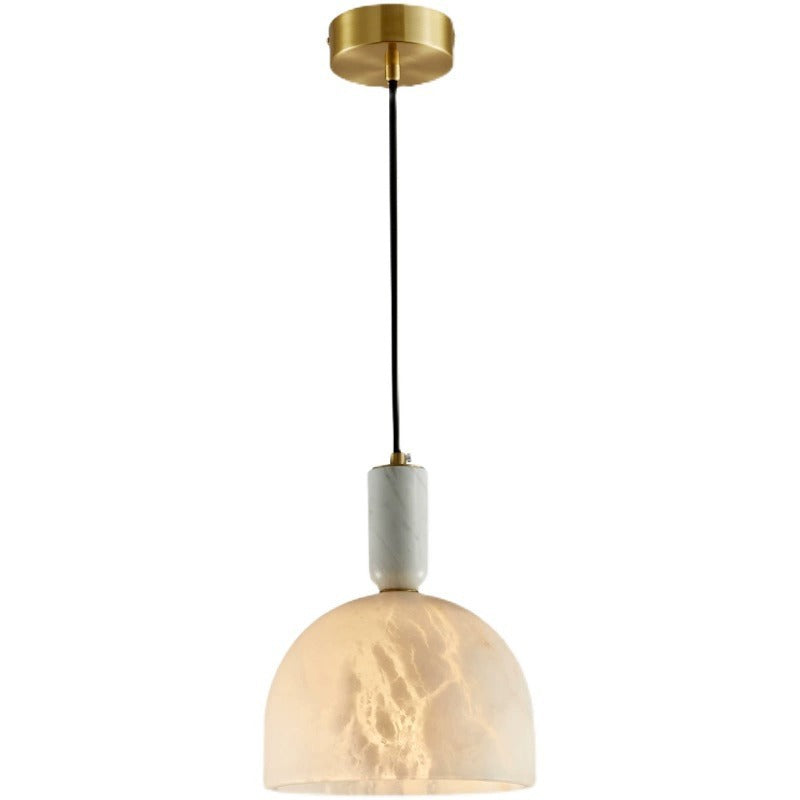 Contemporary Scandinavian Textured Round Column Marble Copper 1-Light Pendant Light For Bedroom