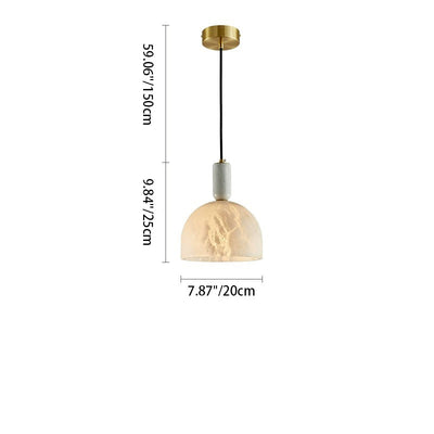 Contemporary Scandinavian Textured Round Column Marble Copper 1-Light Pendant Light For Bedroom