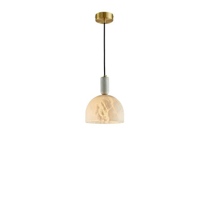 Contemporary Scandinavian Textured Round Column Marble Copper 1-Light Pendant Light For Bedroom