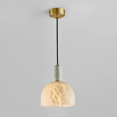 Contemporary Scandinavian Textured Round Column Marble Copper 1-Light Pendant Light For Bedroom