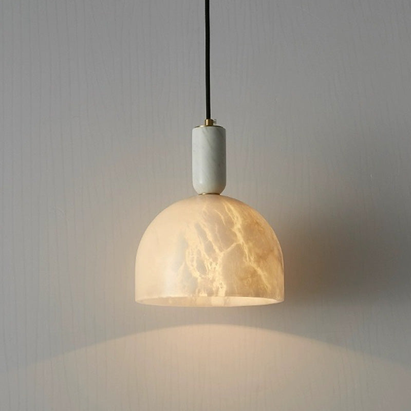 Contemporary Scandinavian Textured Round Column Marble Copper 1-Light Pendant Light For Bedroom