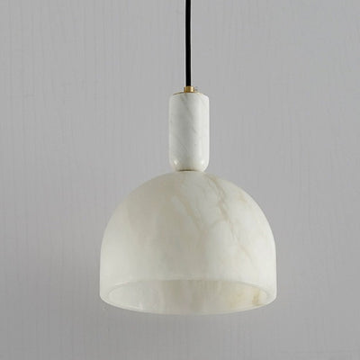 Contemporary Scandinavian Textured Round Column Marble Copper 1-Light Pendant Light For Bedroom