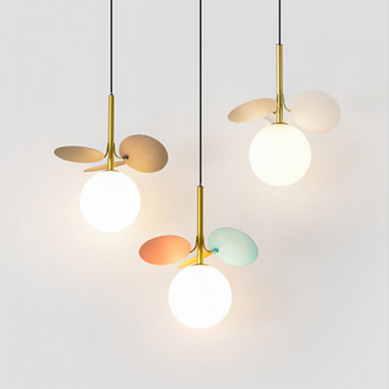 Contemporary Scandinavian Macaron Ball Round Glazed Iron 1/2 Light Pendant Light For Living Room