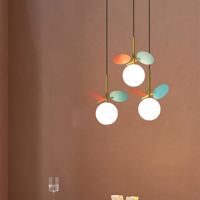 Contemporary Scandinavian Macaron Ball Round Glazed Iron 1/2 Light Pendant Light For Living Room