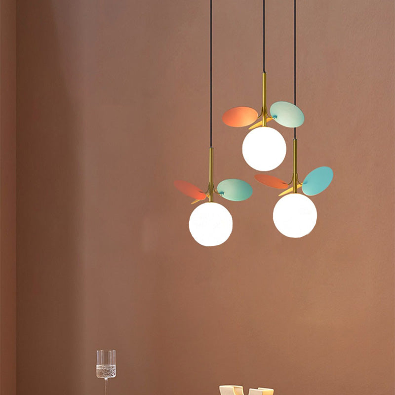 Contemporary Scandinavian Macaron Ball Round Glazed Iron 1/2 Light Pendant Light For Living Room