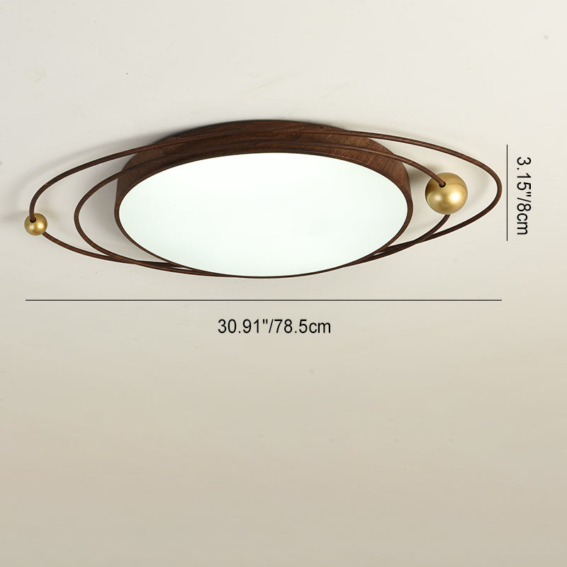 Traditional Chinese Round Line Acrylic Iron LED Flush Mount Ceiling Light For Bedroom