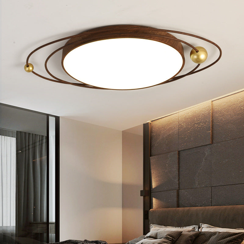 Traditional Chinese Round Line Acrylic Iron LED Flush Mount Ceiling Light For Bedroom