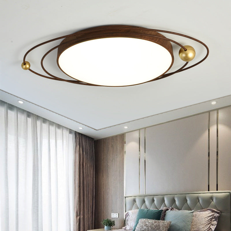 Traditional Chinese Round Line Acrylic Iron LED Flush Mount Ceiling Light For Bedroom