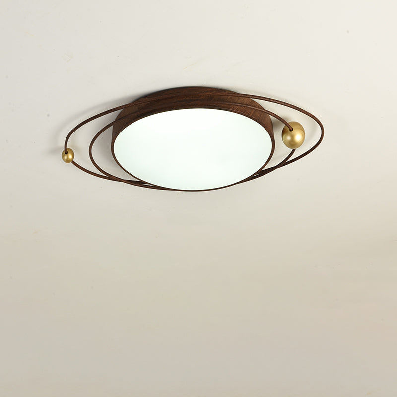 Traditional Chinese Round Line Acrylic Iron LED Flush Mount Ceiling Light For Bedroom