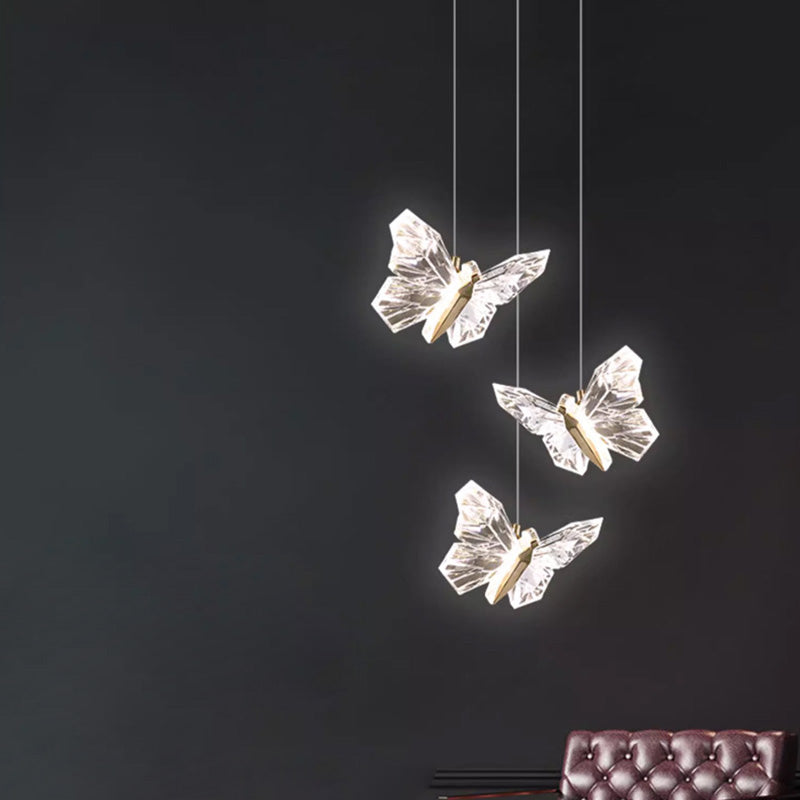 Contemporary Creative Butterfly Acrylic Zinc LED Pendant Light For Living Room