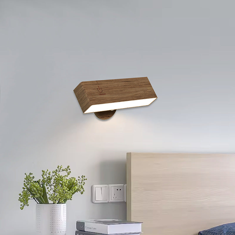 Modern Minimalist Rectangle Wood LED Wall Sconce Lamp For Living Room