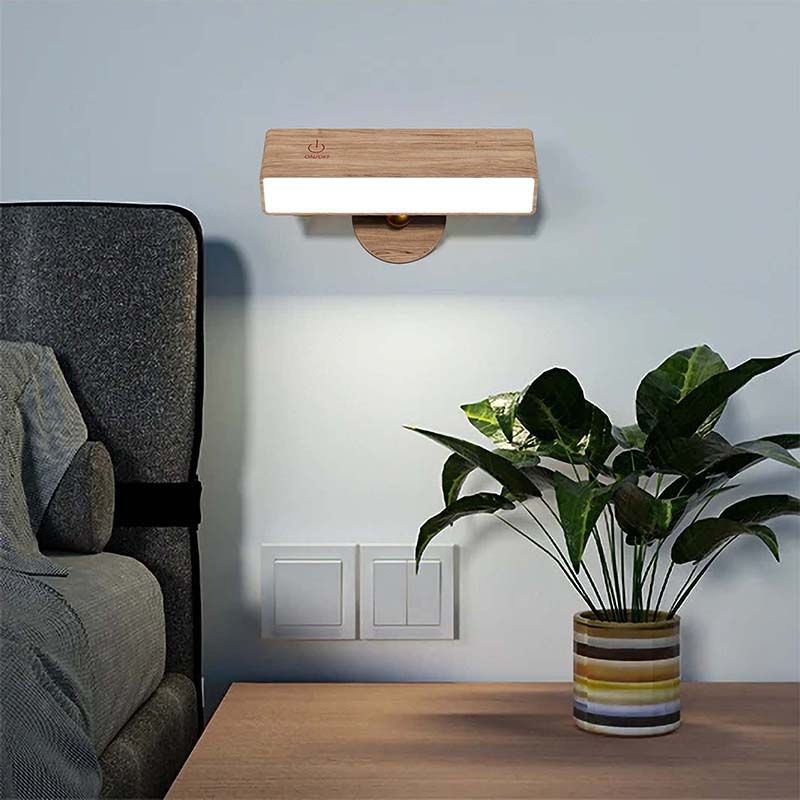 Modern Minimalist Rectangle Wood LED Wall Sconce Lamp For Living Room