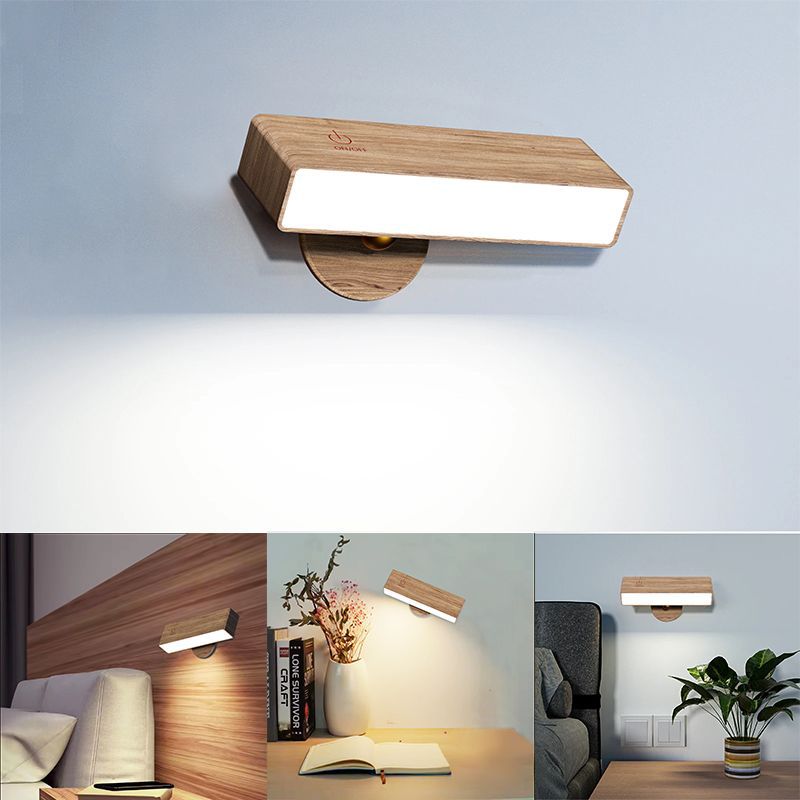 Modern Minimalist Rectangle Wood LED Wall Sconce Lamp For Living Room