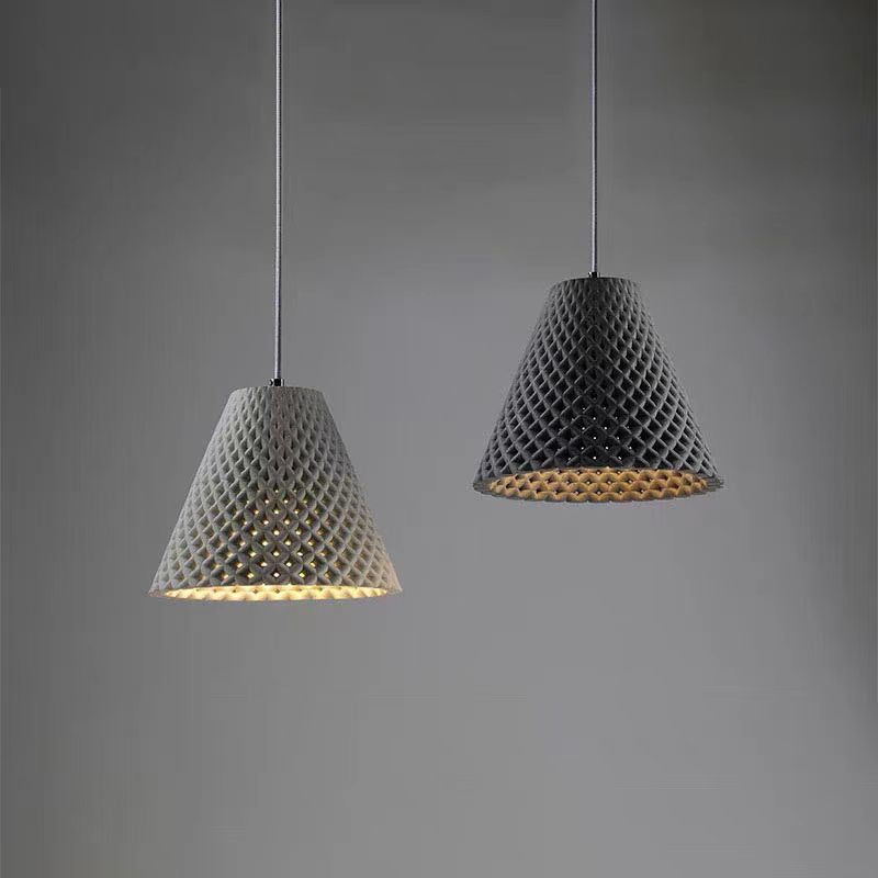 Contemporary Scandinavian Conical Hollow Hole Cement 1-Light Pendant Light For Living Room