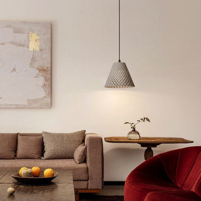 Contemporary Scandinavian Conical Hollow Hole Cement 1-Light Pendant Light For Living Room