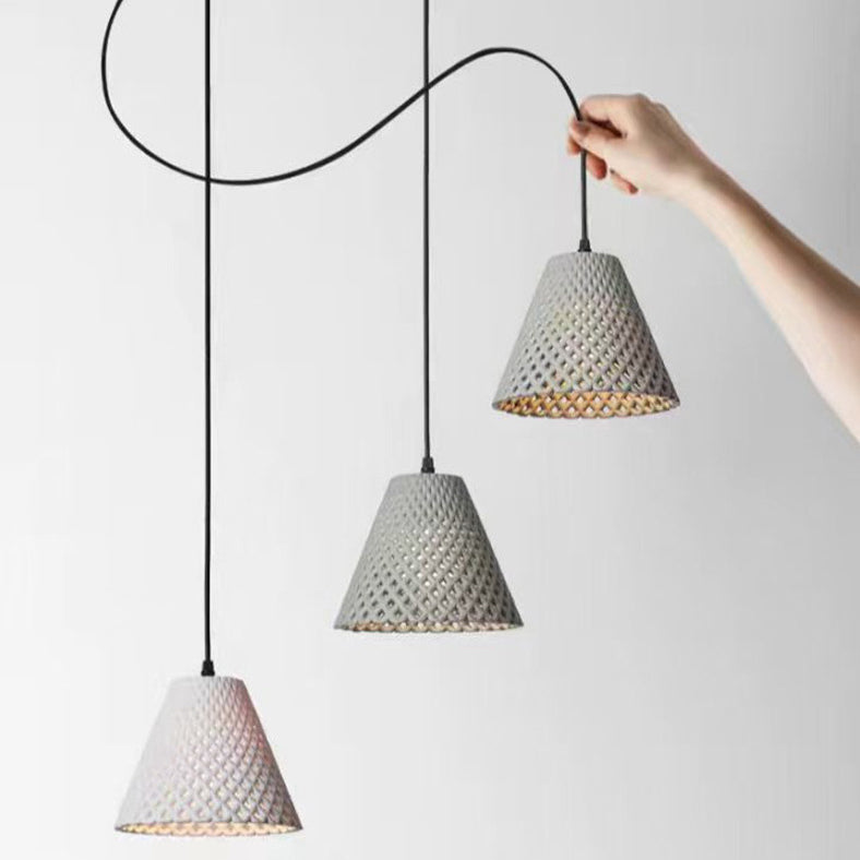 Contemporary Scandinavian Conical Hollow Hole Cement 1-Light Pendant Light For Living Room