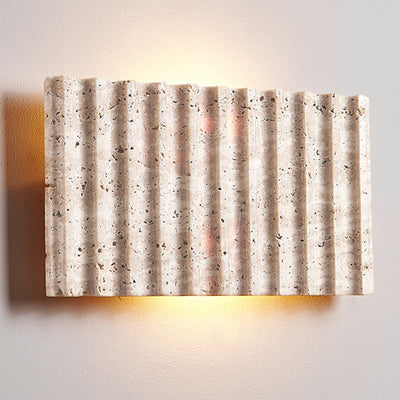 Traditional Japanese Rectangular Grille Wall Yellow Travertine 2-Light Wall Sconce Lamp For Living Room