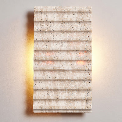 Traditional Japanese Rectangular Grille Wall Yellow Travertine 2-Light Wall Sconce Lamp For Living Room