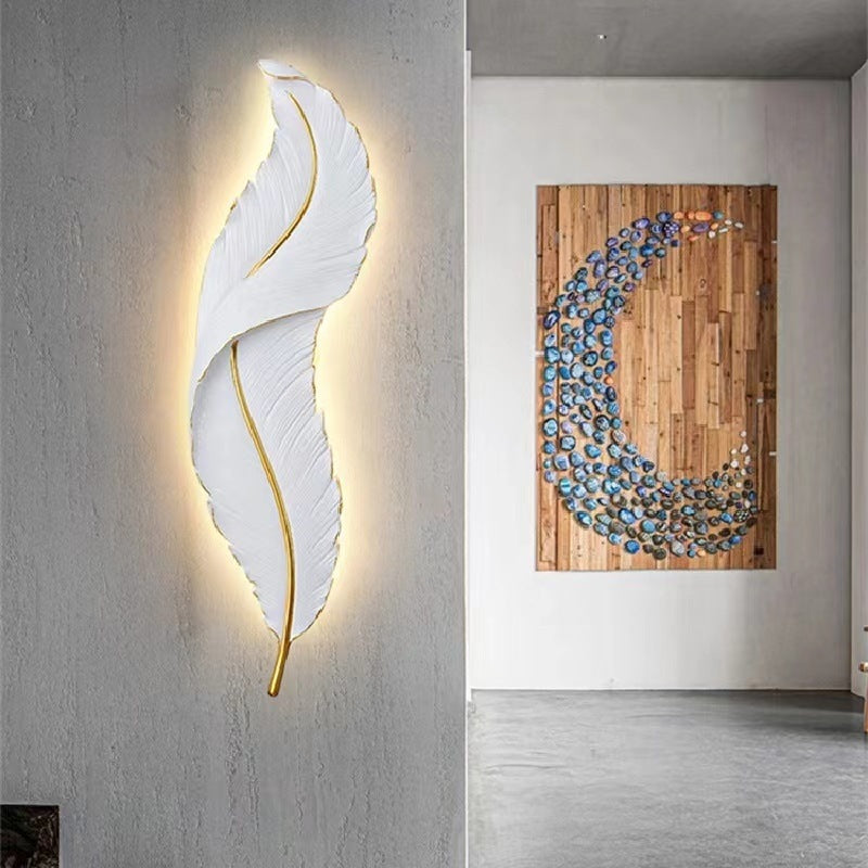 Contemporary Creative Feather Shape Resin Silicone LED Wall Sconce Lamp For Bedroom