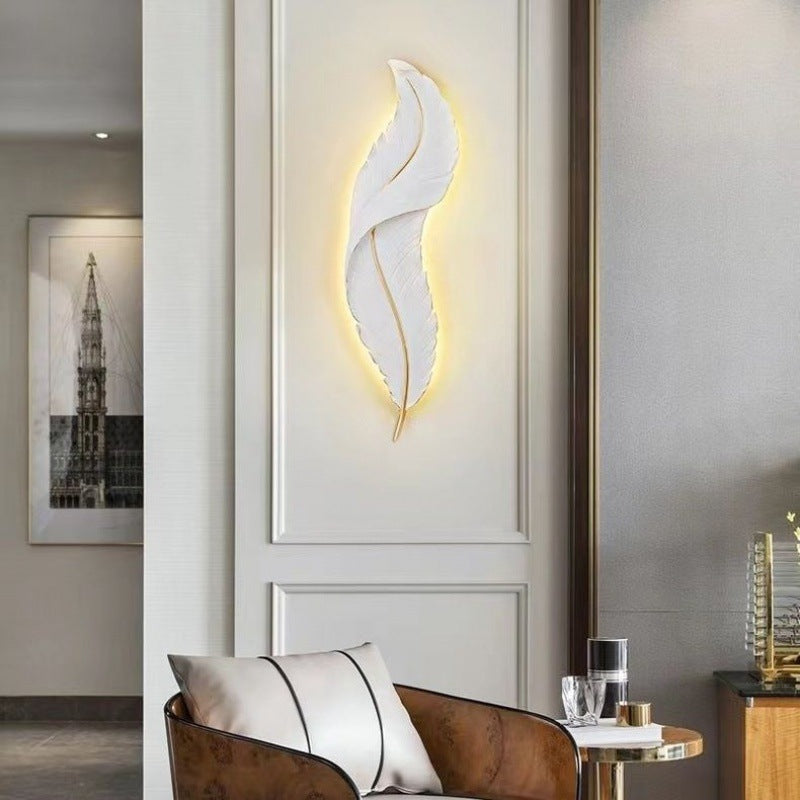 Contemporary Creative Feather Shape Resin Silicone LED Wall Sconce Lamp For Bedroom