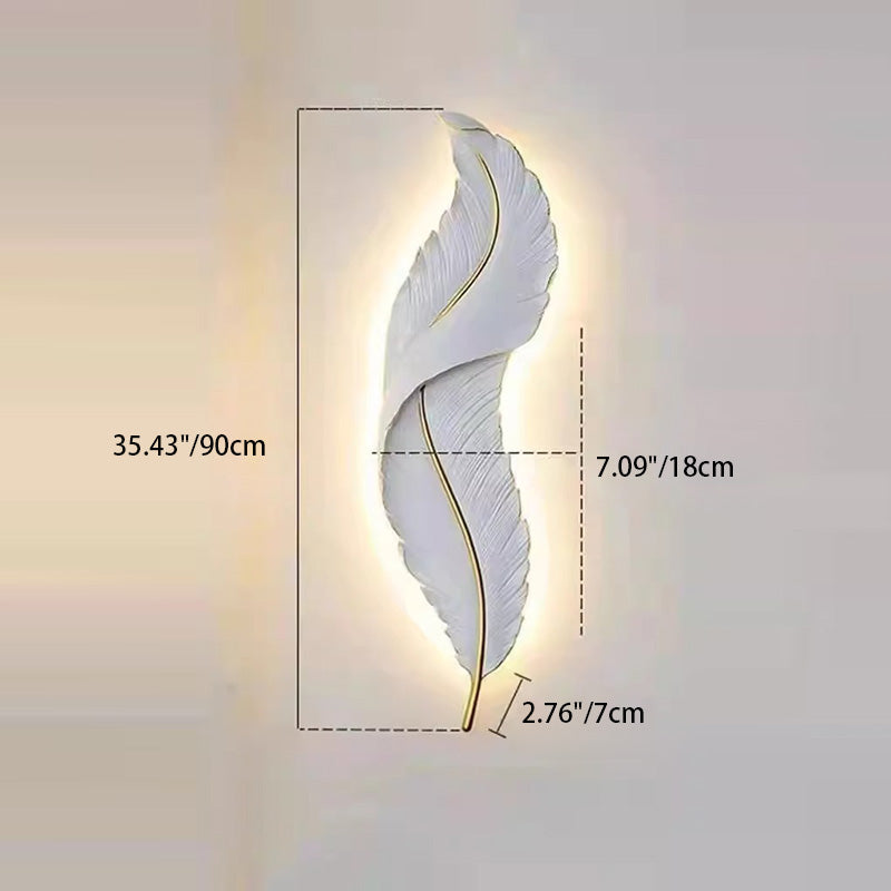 Contemporary Creative Feather Shape Resin Silicone LED Wall Sconce Lamp For Bedroom