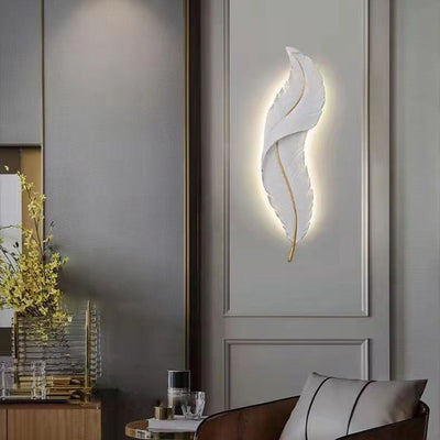 Contemporary Creative Feather Shape Resin Silicone LED Wall Sconce Lamp For Bedroom