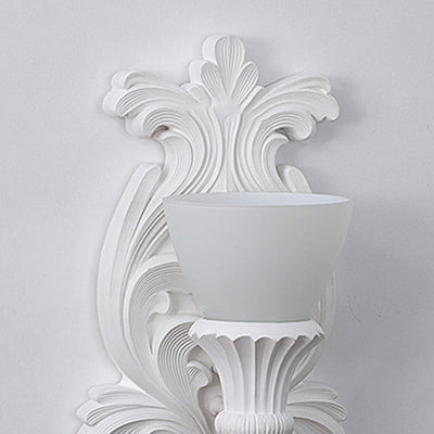 Traditional French Cream Flower Carved Glass Resin 1-Light Wall Sconce Lamp For Living Room