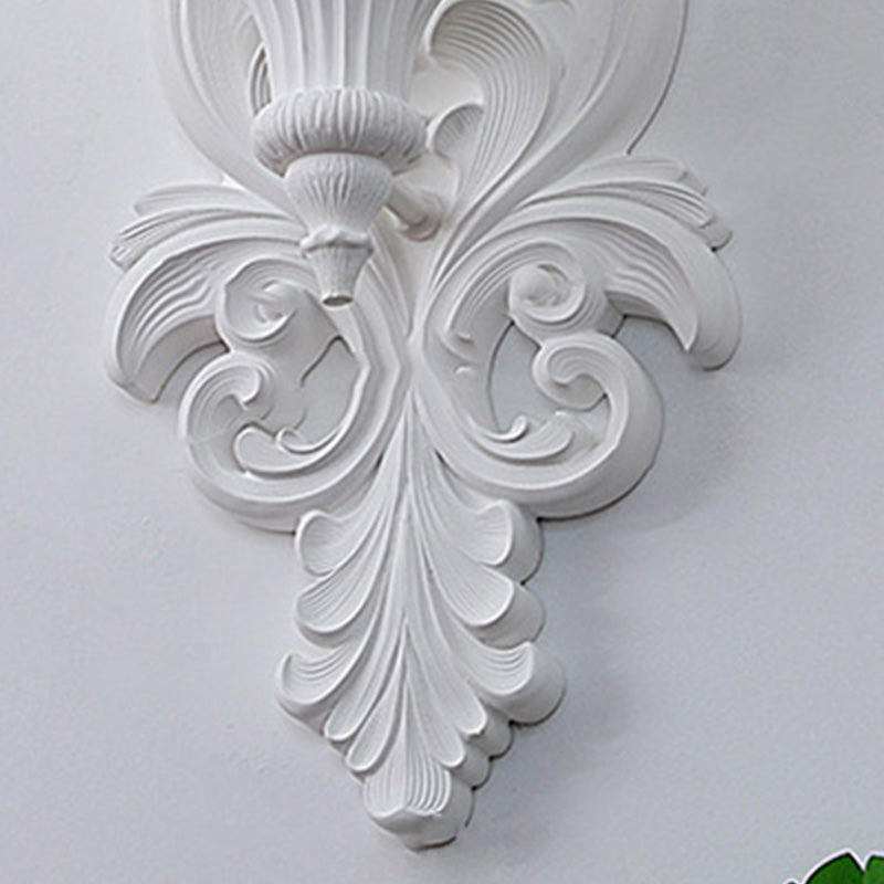 Traditional French Cream Flower Carved Glass Resin 1-Light Wall Sconce Lamp For Living Room