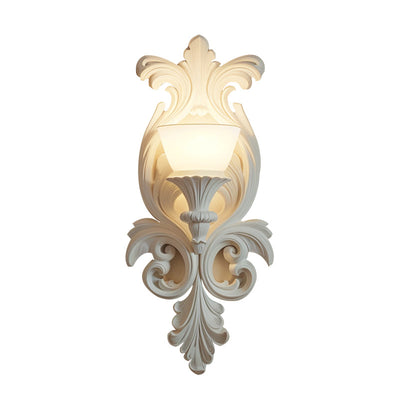 Traditional French Cream Flower Carved Glass Resin 1-Light Wall Sconce Lamp For Living Room