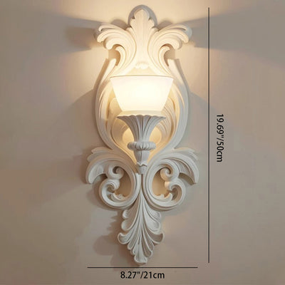 Traditional French Cream Flower Carved Glass Resin 1-Light Wall Sconce Lamp For Living Room