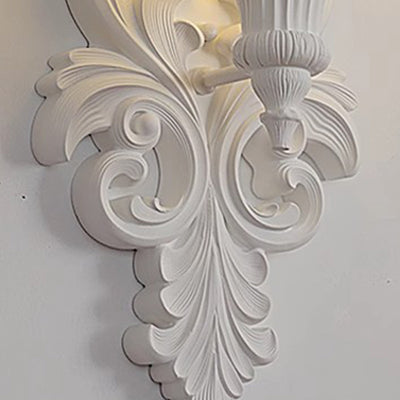 Traditional French Cream Flower Carved Glass Resin 1-Light Wall Sconce Lamp For Living Room