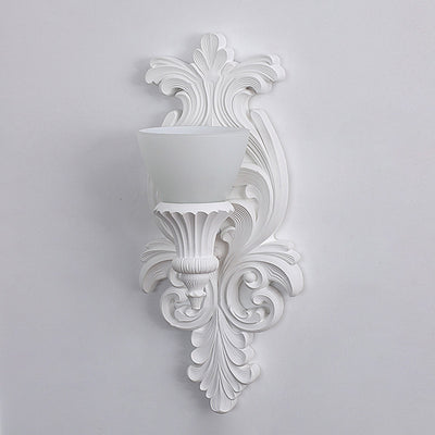 Traditional French Cream Flower Carved Glass Resin 1-Light Wall Sconce Lamp For Living Room