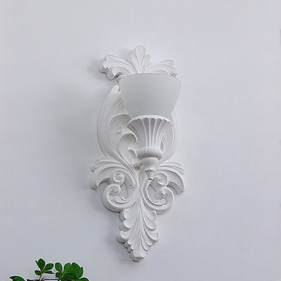 Traditional French Cream Flower Carved Glass Resin 1-Light Wall Sconce Lamp For Living Room