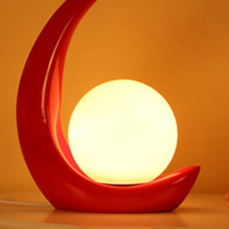 Contemporary Creative Moon Orb Resin Glass 1-Light Table Lamp For Bedroom