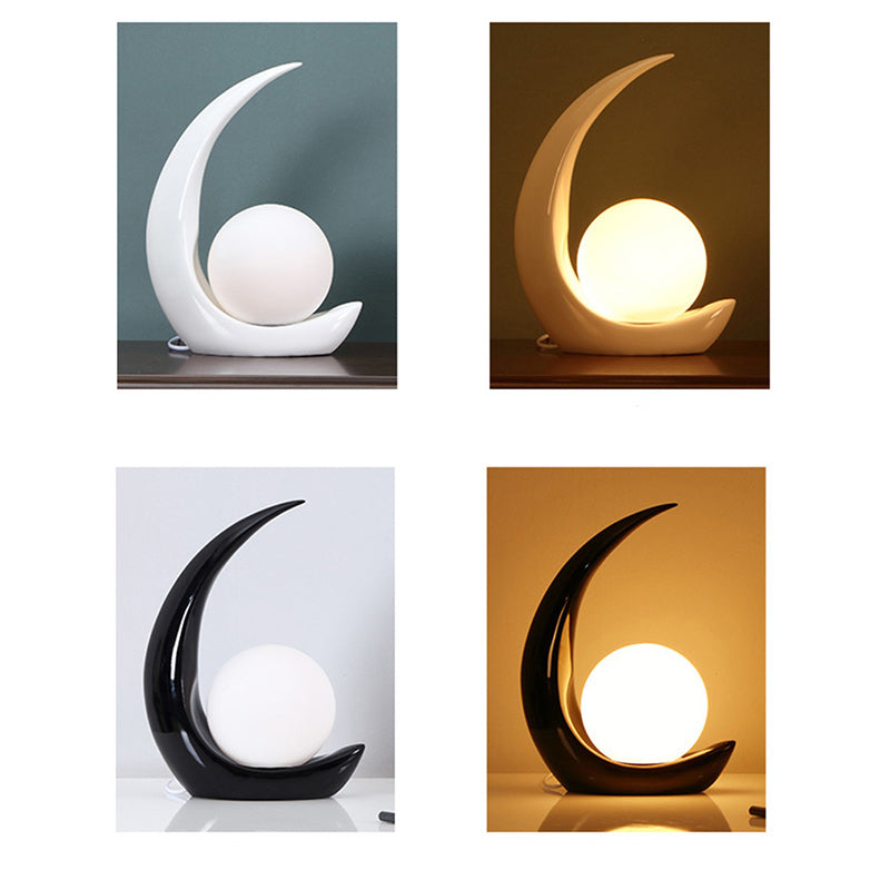 Contemporary Creative Moon Orb Resin Glass 1-Light Table Lamp For Bedroom