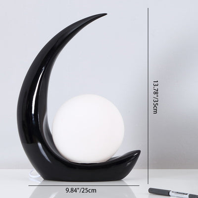 Contemporary Creative Moon Orb Resin Glass 1-Light Table Lamp For Bedroom