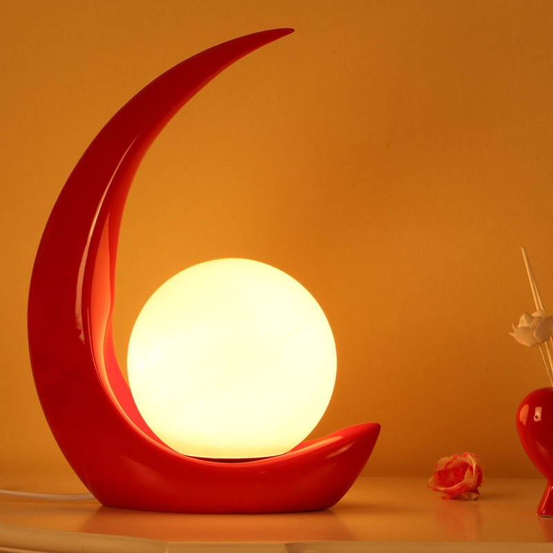 Contemporary Creative Moon Orb Resin Glass 1-Light Table Lamp For Bedroom