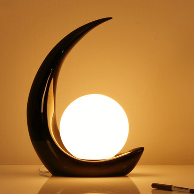 Contemporary Creative Moon Orb Resin Glass 1-Light Table Lamp For Bedroom